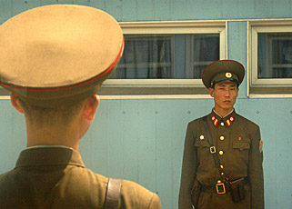 Border guards at Panmunjam  by Ron Gluckman in North Korea